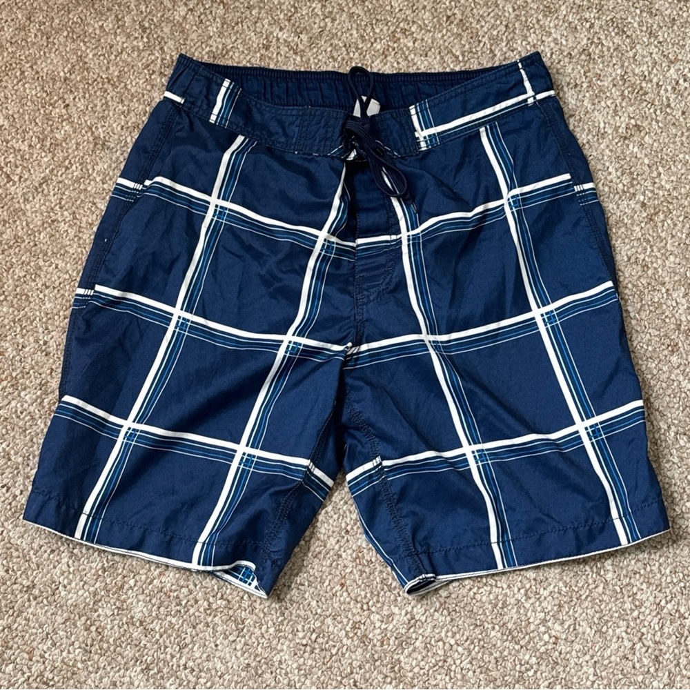 Old Navy Men’s Navy and White Plaid Swim Board Shorts